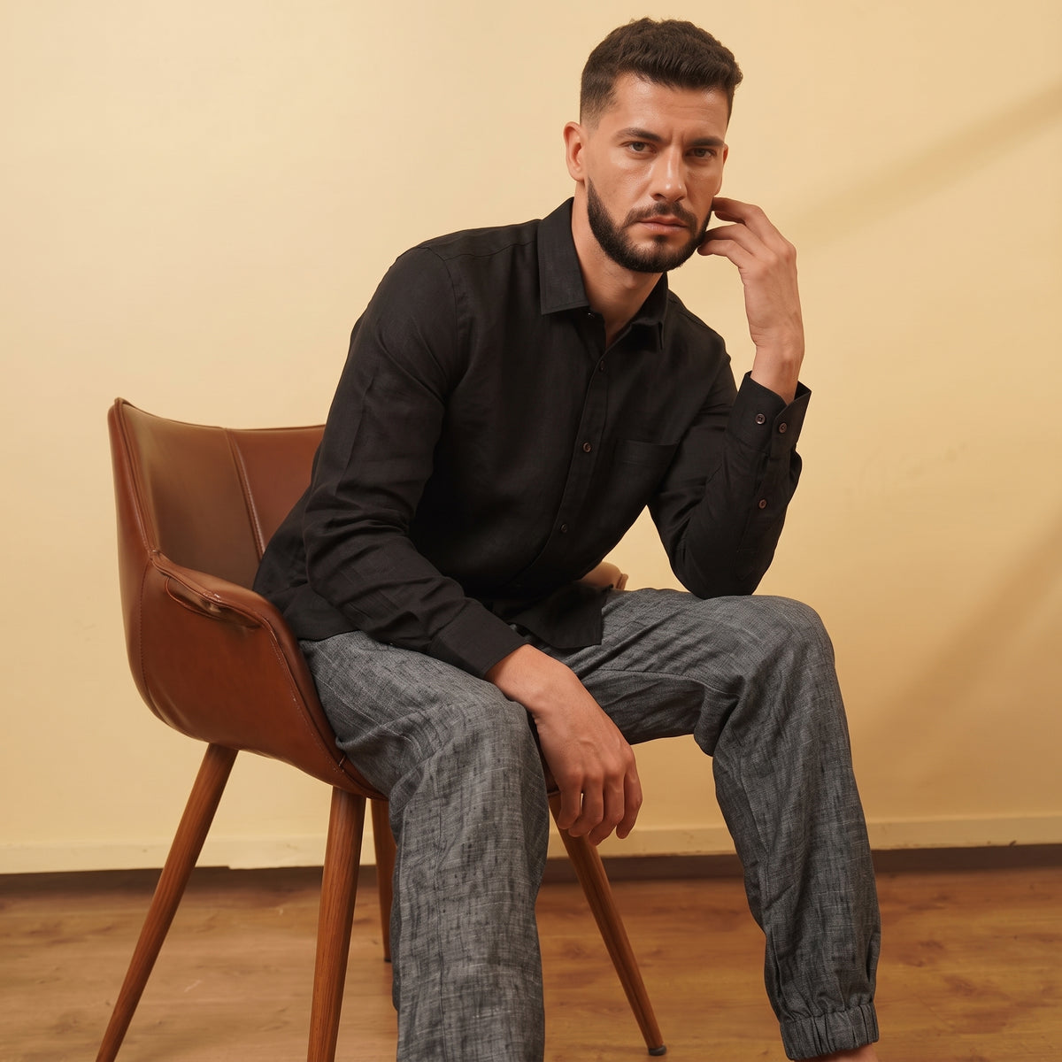 Premium Black Linen Button-Up Shirt for Men – Concord by OrganoLinen