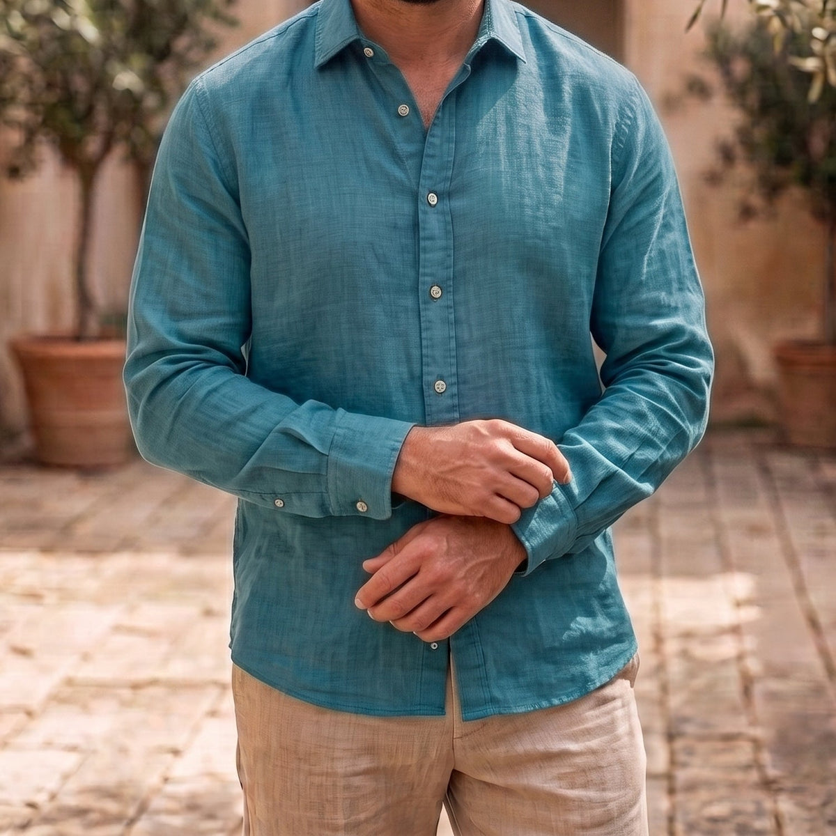 Men's Linen Shirt in Lagoon Teal – Harbor by OrganoLinen