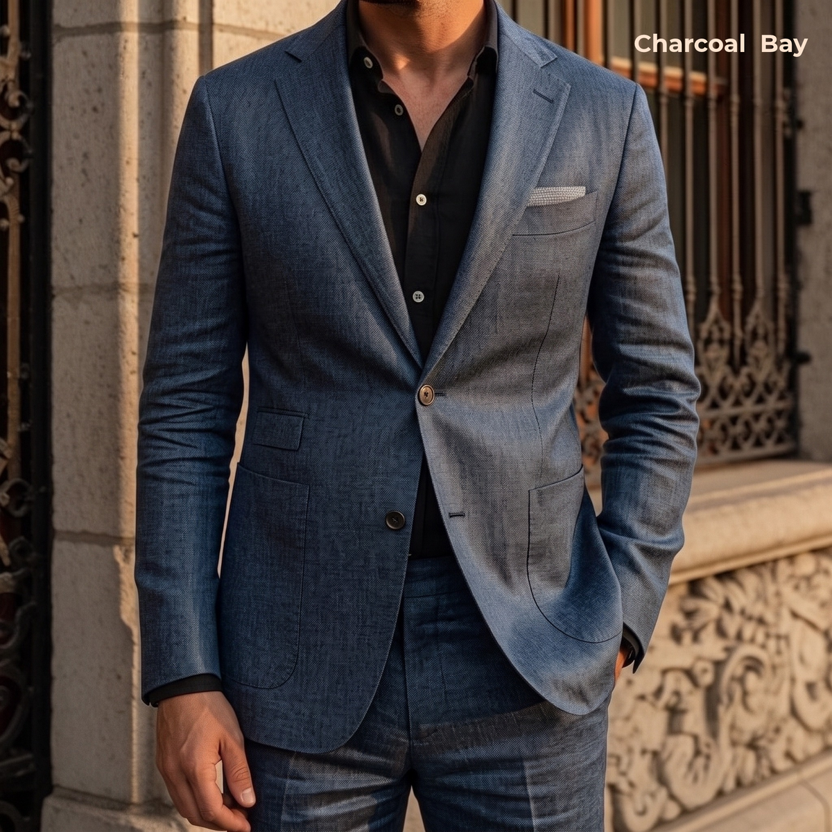Menβs Unlined Linen Jacket in Charcoal Bay β Jasper by OrganoLinen