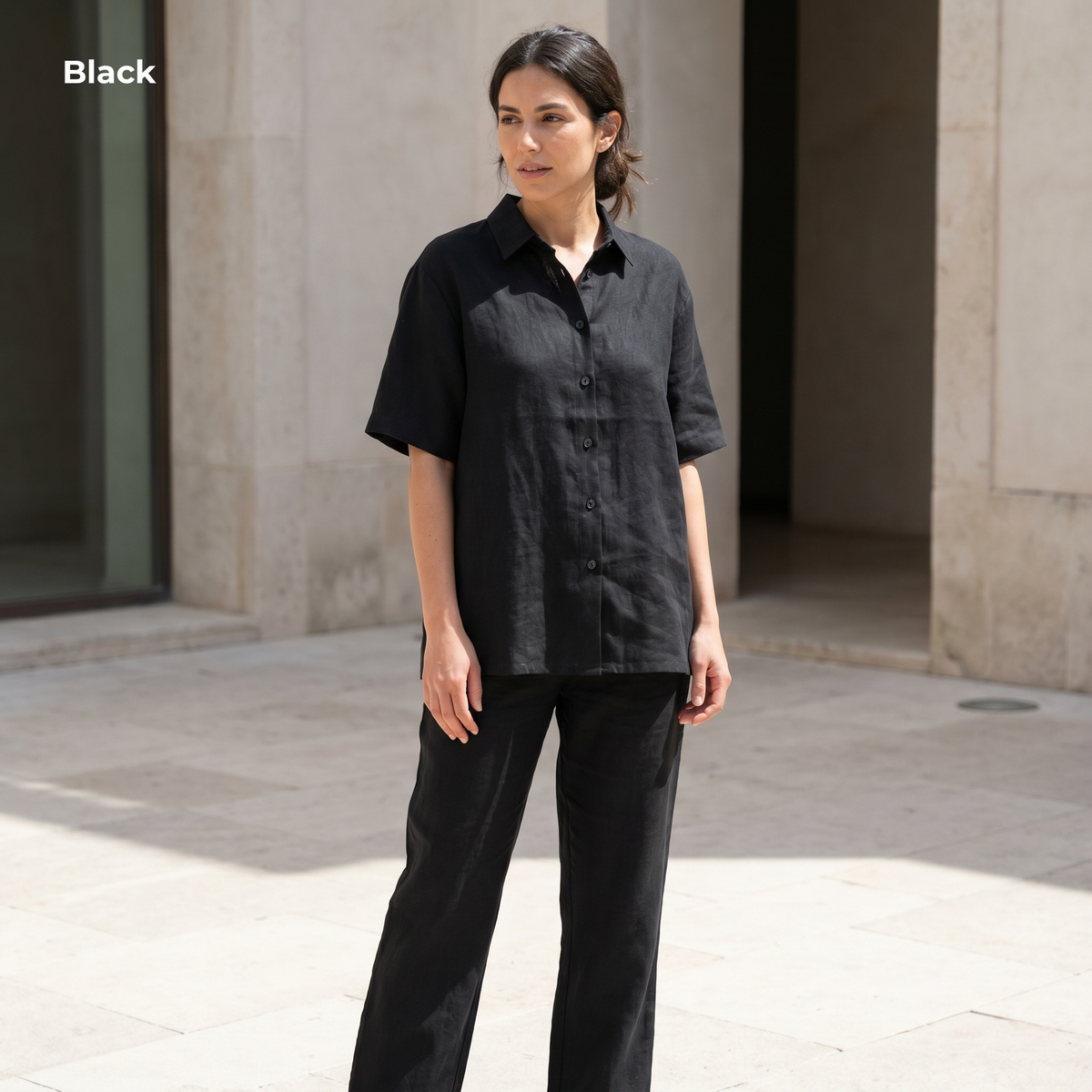 Women's Pure Linen Set in Black Motera β Sora by OrganoLinen