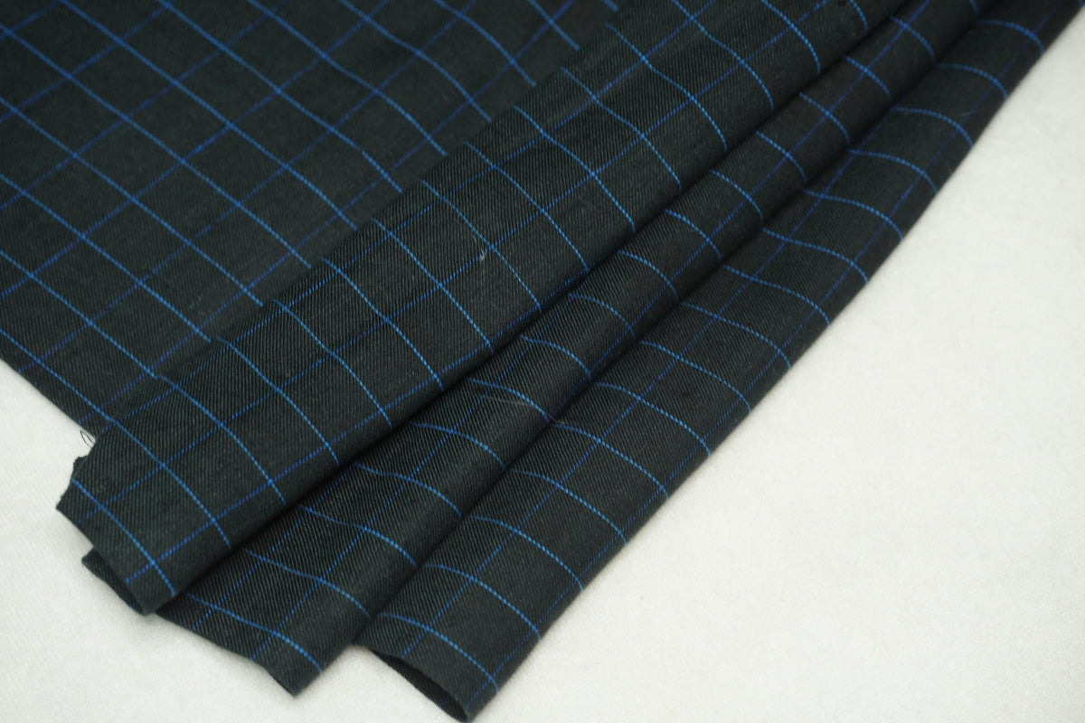 Space Blue Check Linen Fabric