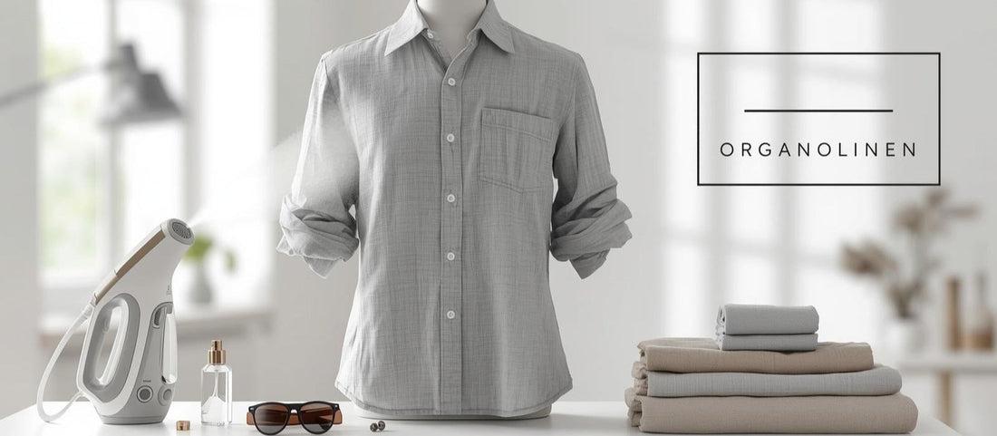 Man in a well-fitted linen shirt showing shoulder and chest fit