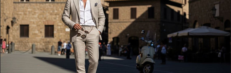 beige suit for men by Organolinen