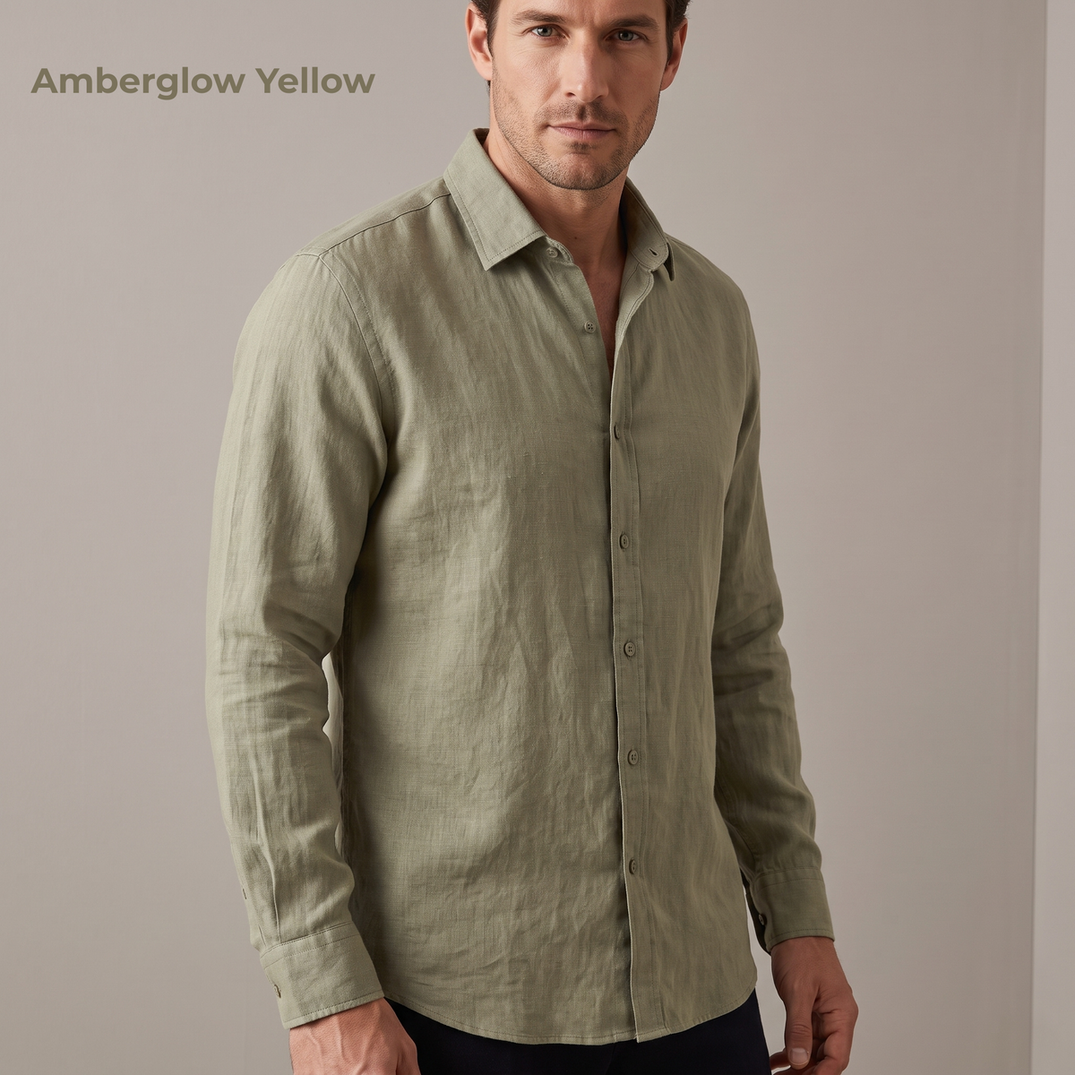 Chemise classique en lin RINO pour homme - Tan