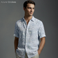 HARBORTIDE-MSS Men's Blue Printed Linen Shirt – Short Sleeve, Custom Fit