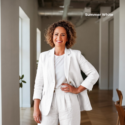 Women’s Unlined Linen Suit in Summer White – Blanc by OrganoLinen