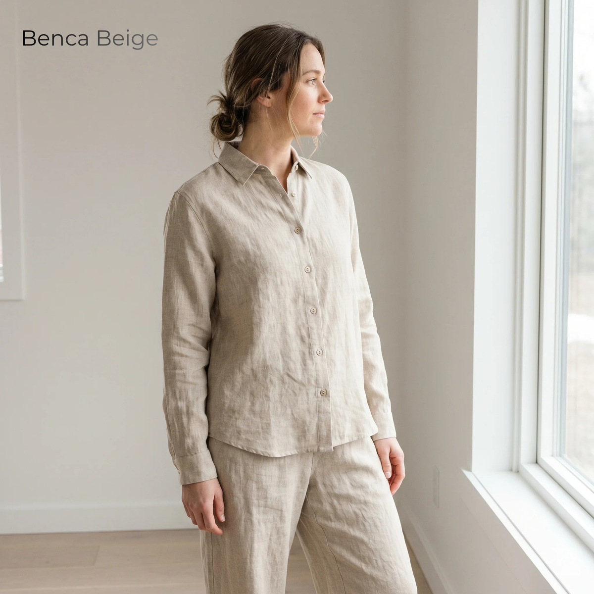 Women's Pure Linen Set in Benca Beige – Luma by OrganoLinen
