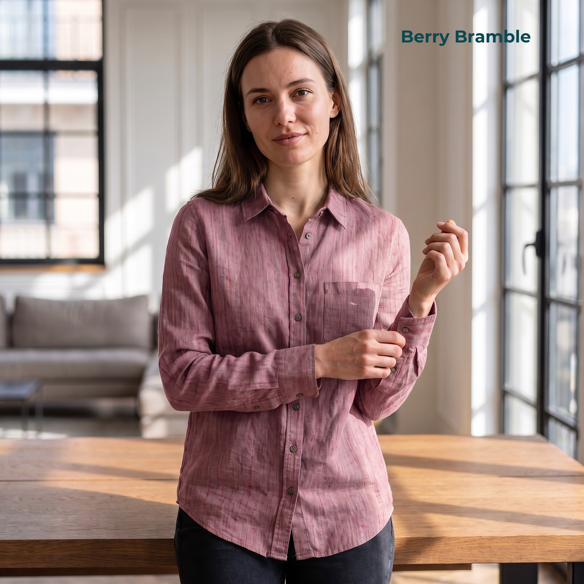 Women's Shirt in Heavy Linen in Berry Bramble – Willow by OrganoLinen