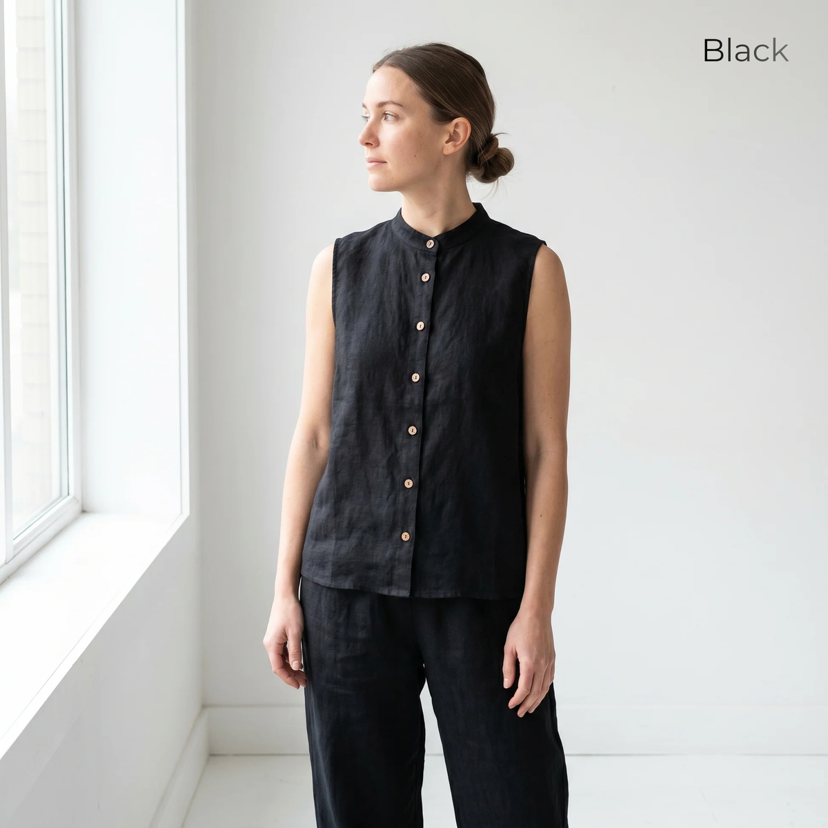 Women's Pure Linen Set in Black Motera – Elara by OrganoLinen