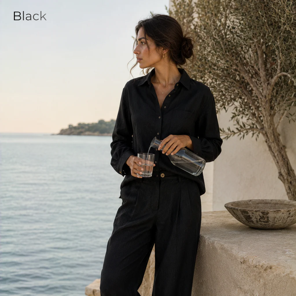 Women's Pure Linen Set in Black Motera – Luma by OrganoLinen