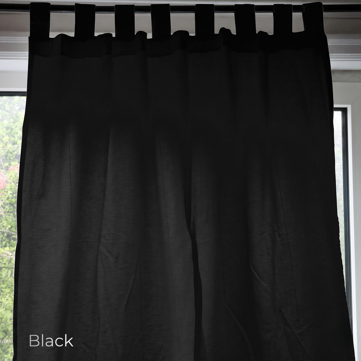 Custom Linen Café Curtain in Black Motera – Wisp by OrganoLinen