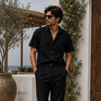 Men's Pure Linen Set in Black Motera – Noa by OrganoLinen
