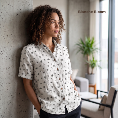 Women's Printed Linen Shirt in Blanche Bloom – Cloudwisp by OrganoLinen