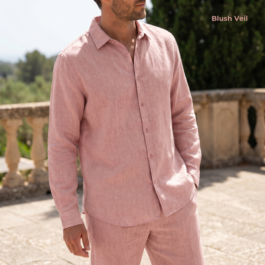 COVE Men's Pure Linen Set – Long Sleeve Shirt & Pants Co-ord