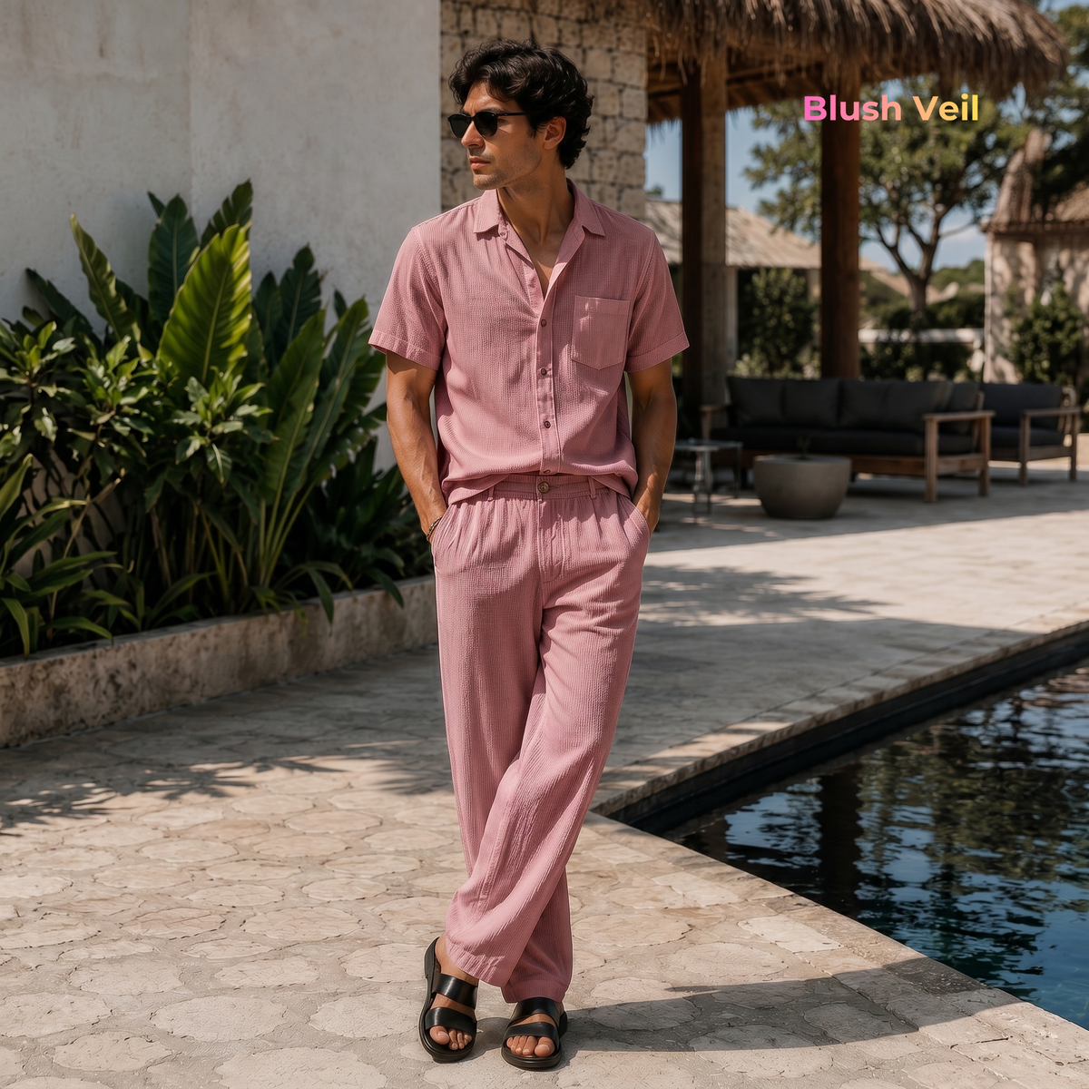 Men's Pure Linen Set in Blush Veil – Noa by OrganoLinen