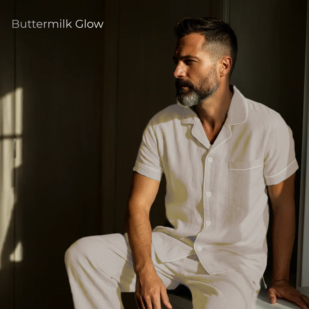 Men’s Pure Linen Pajamas in Buttermilk Glow – Finn by OrganoLinen
