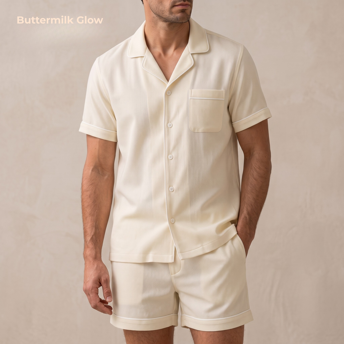 Men's Pure Linen Pajamas Short Sleeve Top & Shorts Set in Buttermilk Glow – Theo by OrganoLinen