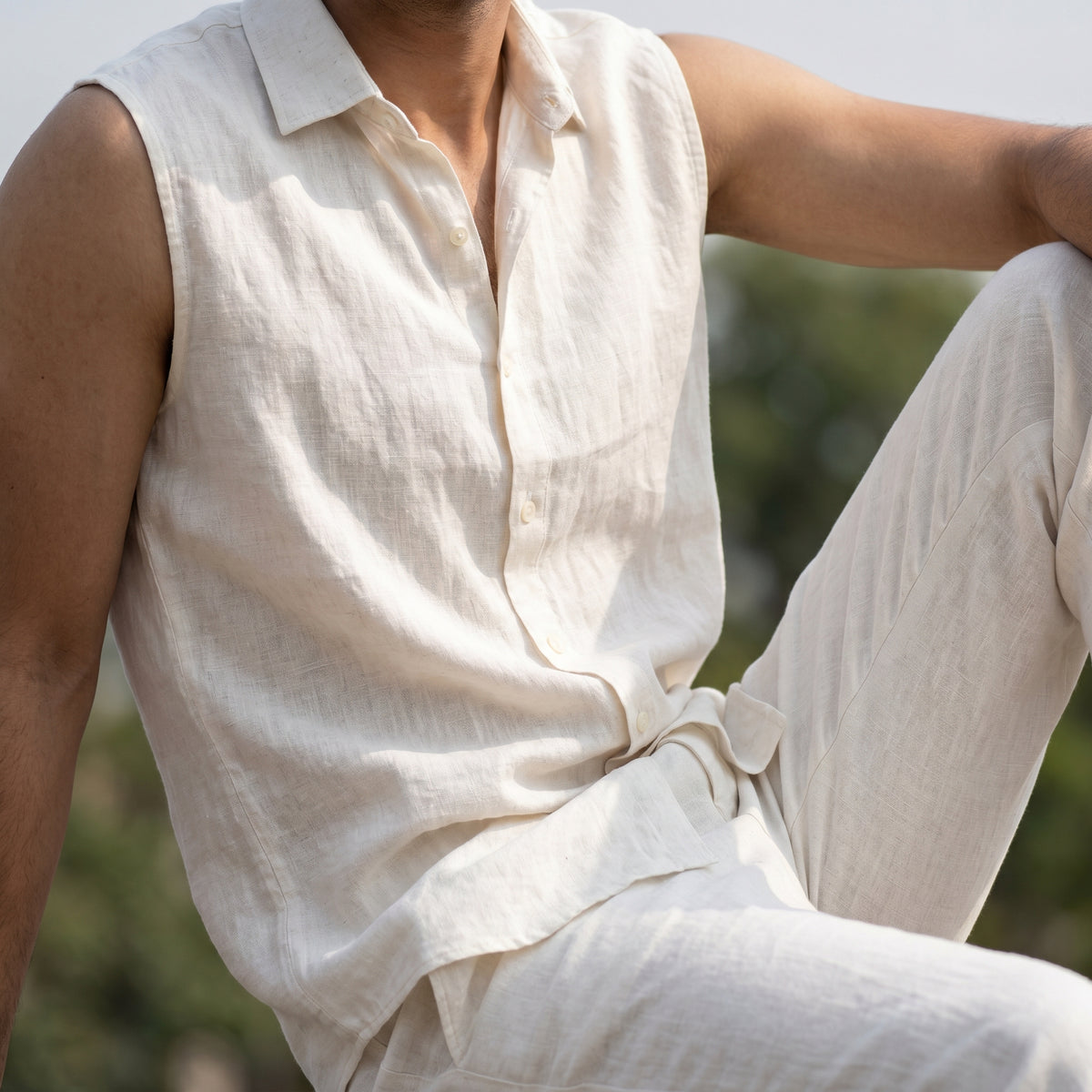 Men's Pure Linen Set in White Motera – Drift by OrganoLinen