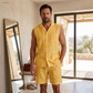 Men's Pure Linen Pajamas Sleeveless Top & Shorts Set in Canary – Rex by OrganoLinen