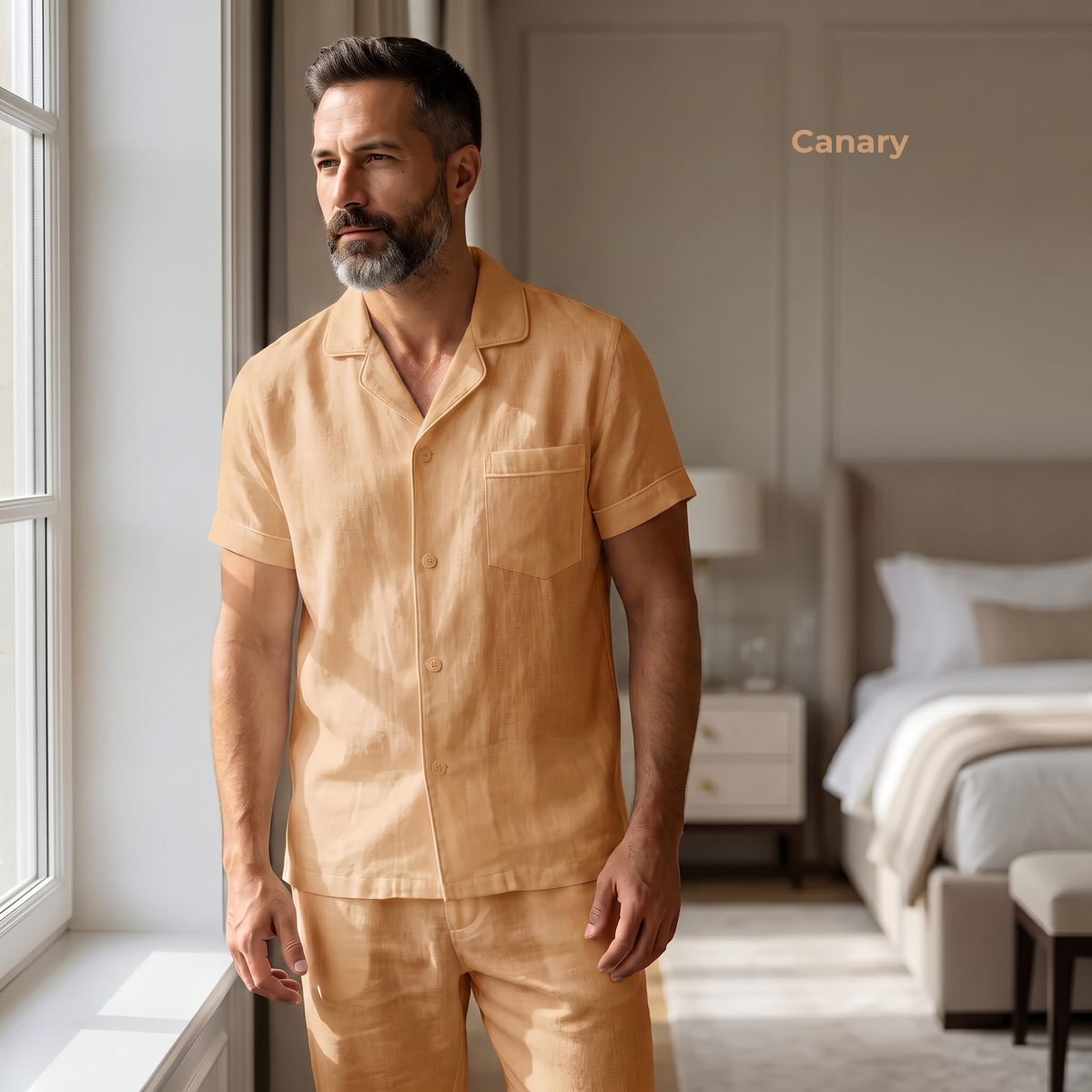 Men’s Pure Linen Pajamas in Canary – Finn by OrganoLinen