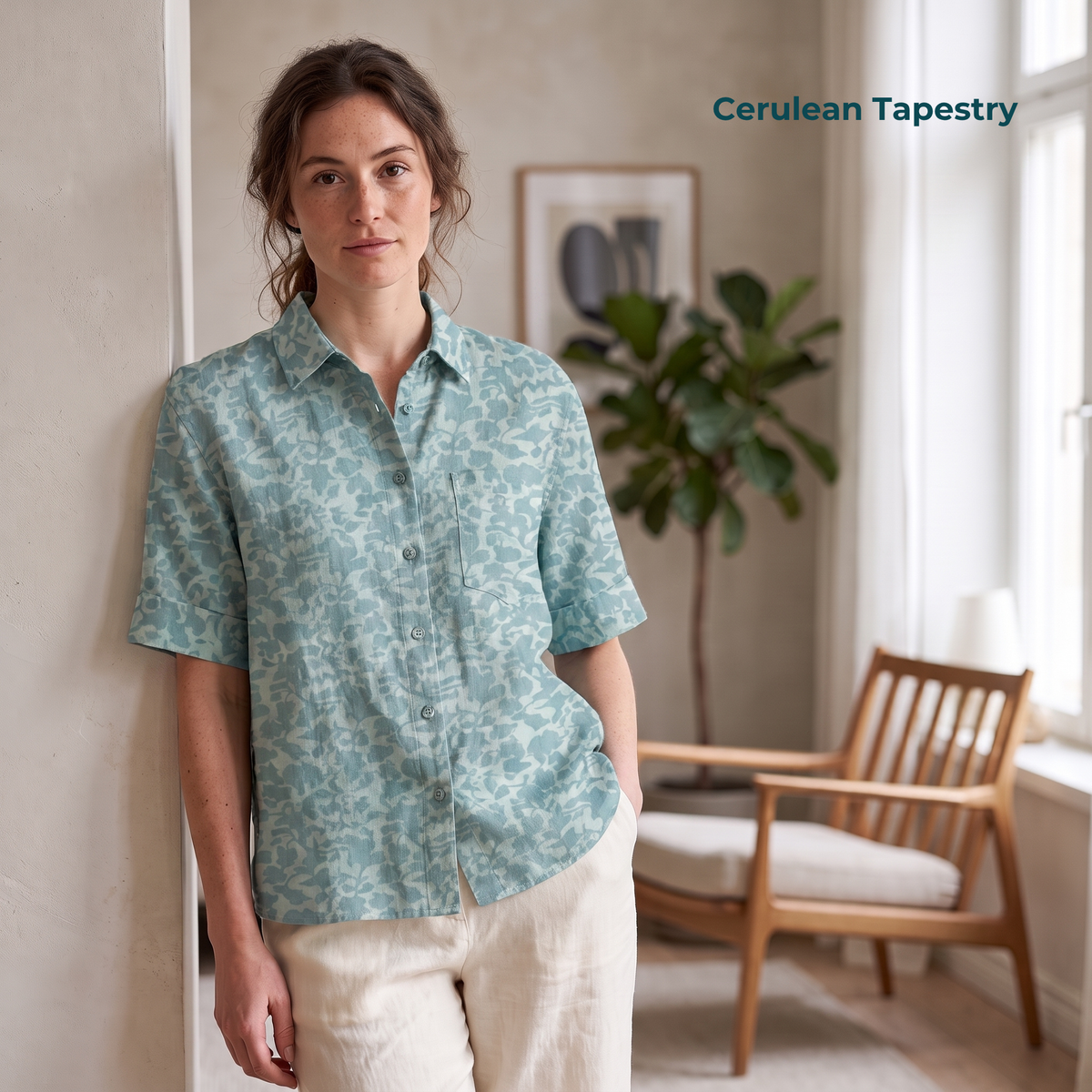 Women's Printed Linen Shirt in Cerulean Tapestry – Harbortide by OrganoLinen