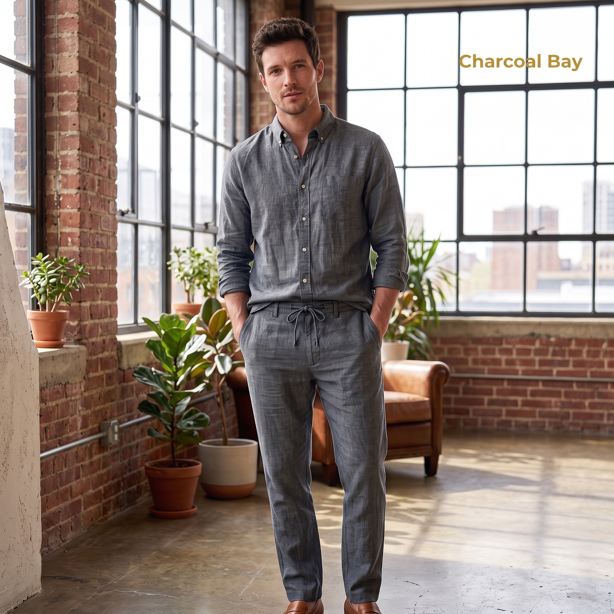 SUMMIT-M Men’s Heavy Linen Shacket & Trouser Co-ord Set