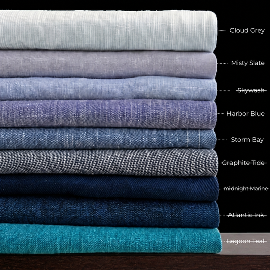 COASTAL TWILIGHT Pure Linen Blue Fabrics, For Shirts and Cord Sets