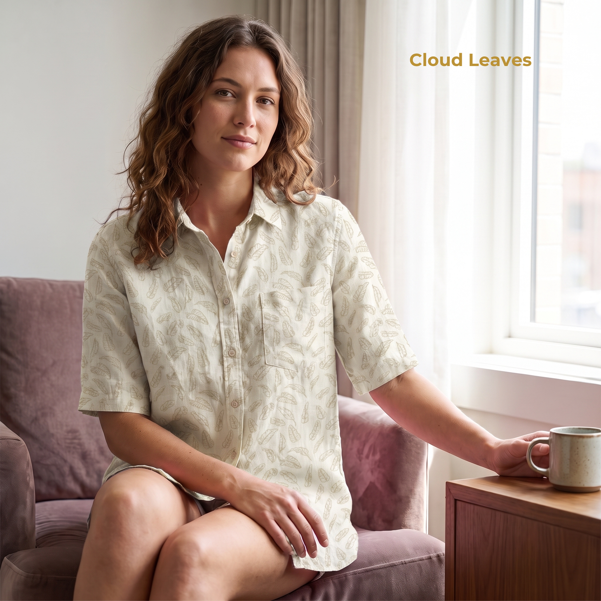 Women's Printed Linen Shirt in Cloud Leaves – Cloudwisp by OrganoLinen