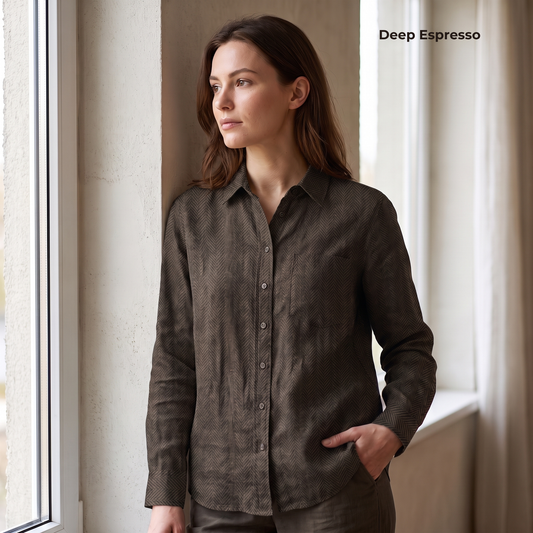 RAVEN-WLS Women's Black Linen Shirt – Long Sleeve, Custom Fit