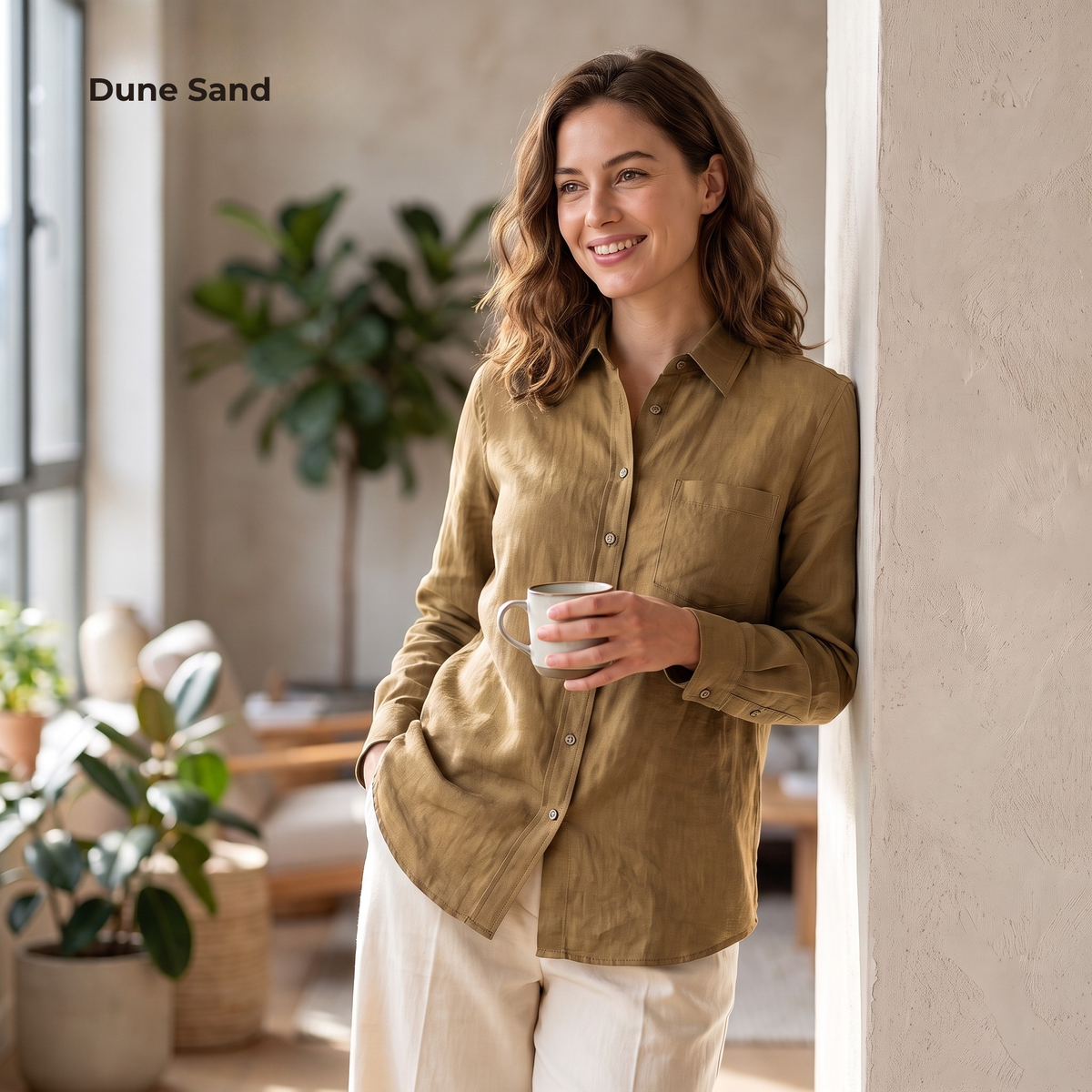 Women's Linen Shirt in Dune Sand – Raven by OrganoLinen