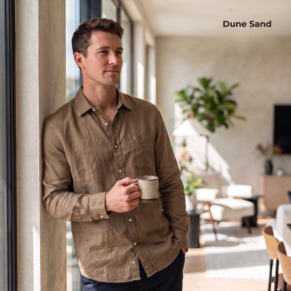 Men's Linen Shirt in Dune Sand – Raven by OrganoLinen