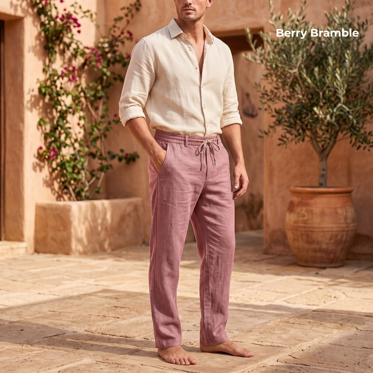 Men's Pure Linen Pants in Berry Bramble – Echo by OrganoLinen