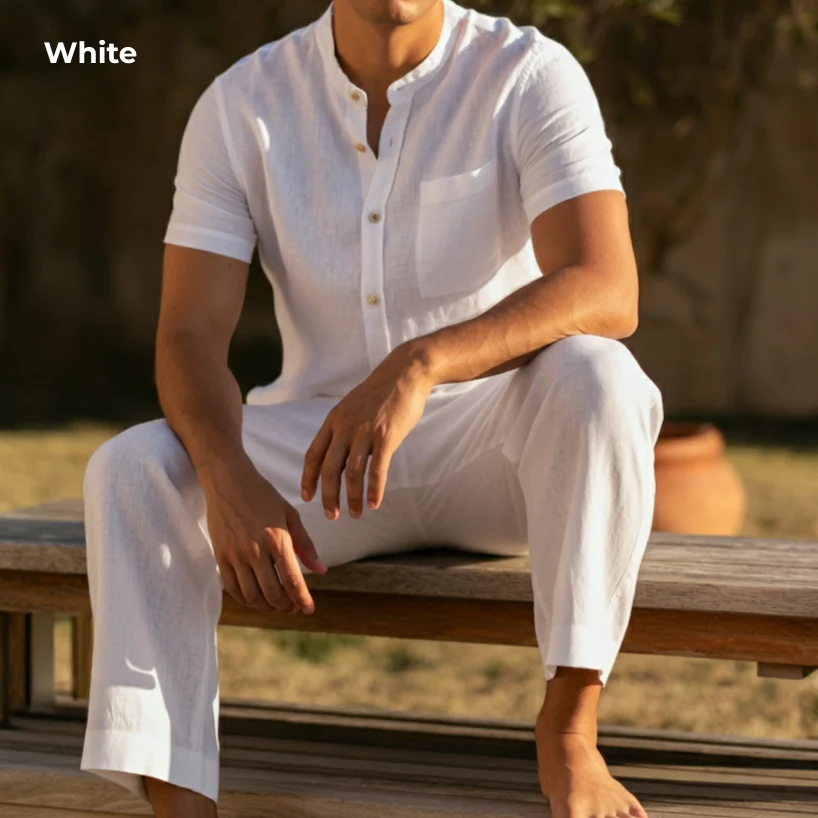Men's Pure Linen Pants in White Motera – Echo by OrganoLinen