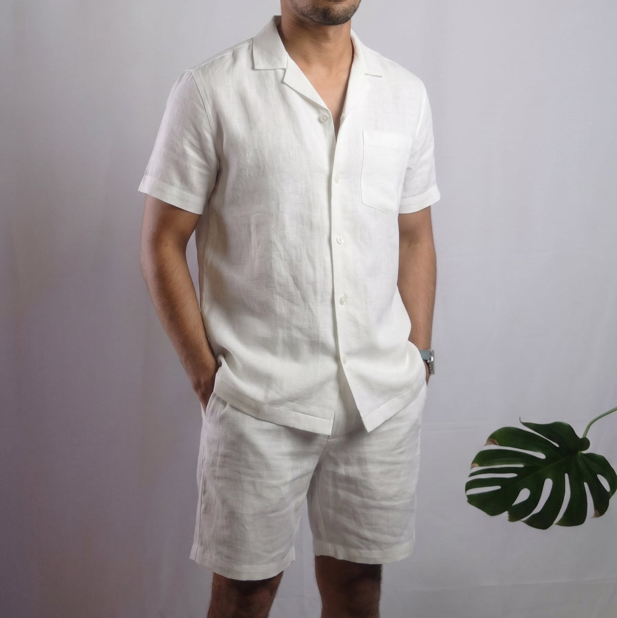 THEO Pyjama en lin pour homme – haut à manches courtes et short