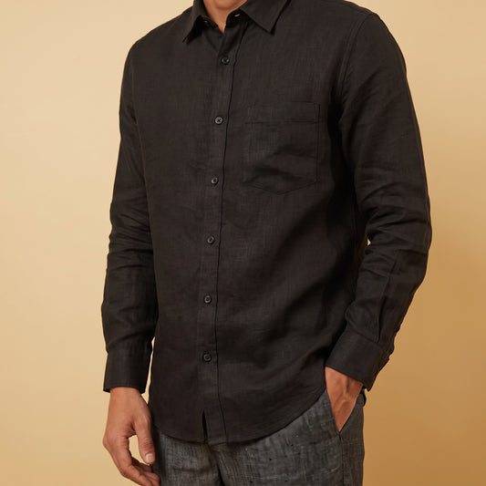 CONCORD-MLS Premium Black Linen Button-Up Shirt for Men