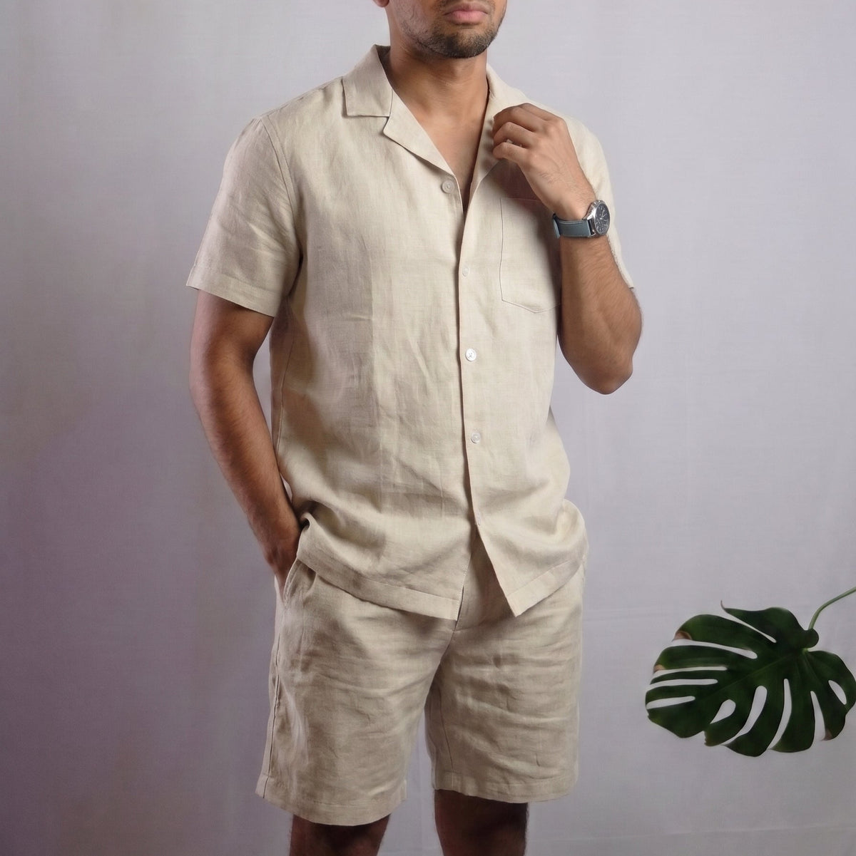 THEO Pyjama en lin pour homme – haut à manches courtes et short