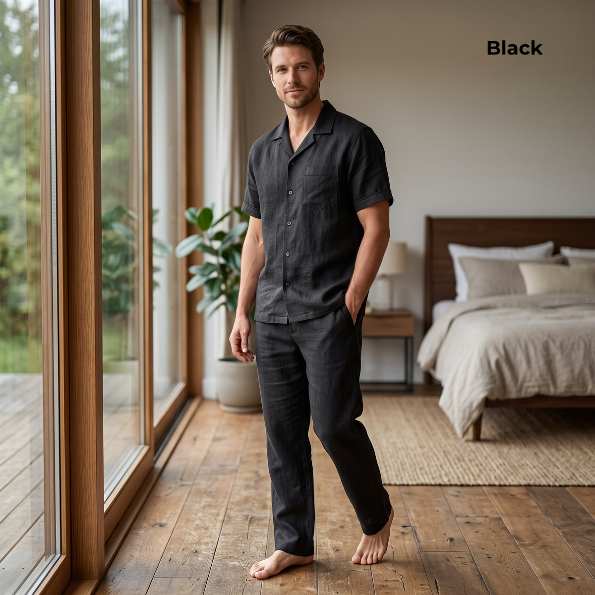Men’s Pure Linen Pajamas in Black Nexa – Finn by OrganoLinen