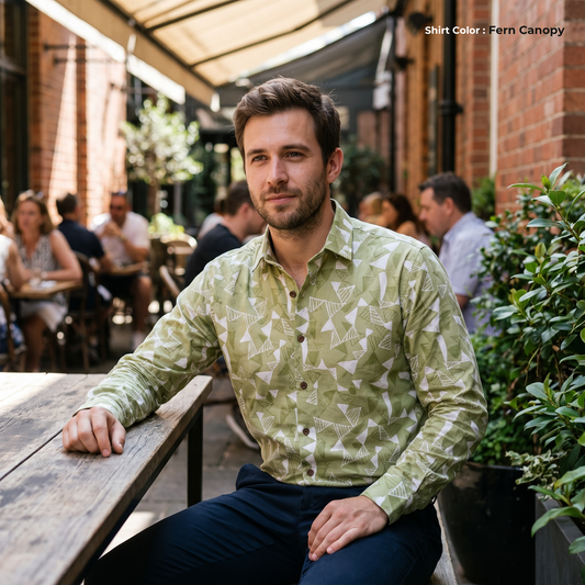 FORESTWIND-MLS Men's Green Printed Linen Shirt – Long Sleeve, Custom Fit
