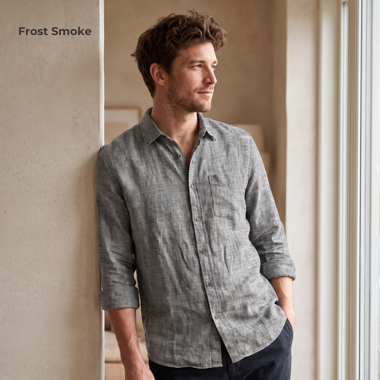 MYST-MLS Men's Grey Linen Shirt – Long Sleeve, Custom Fit