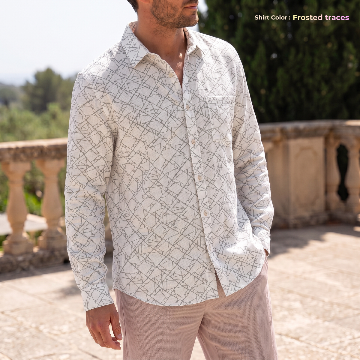 Chemise imprimée en lin blanc AIRY