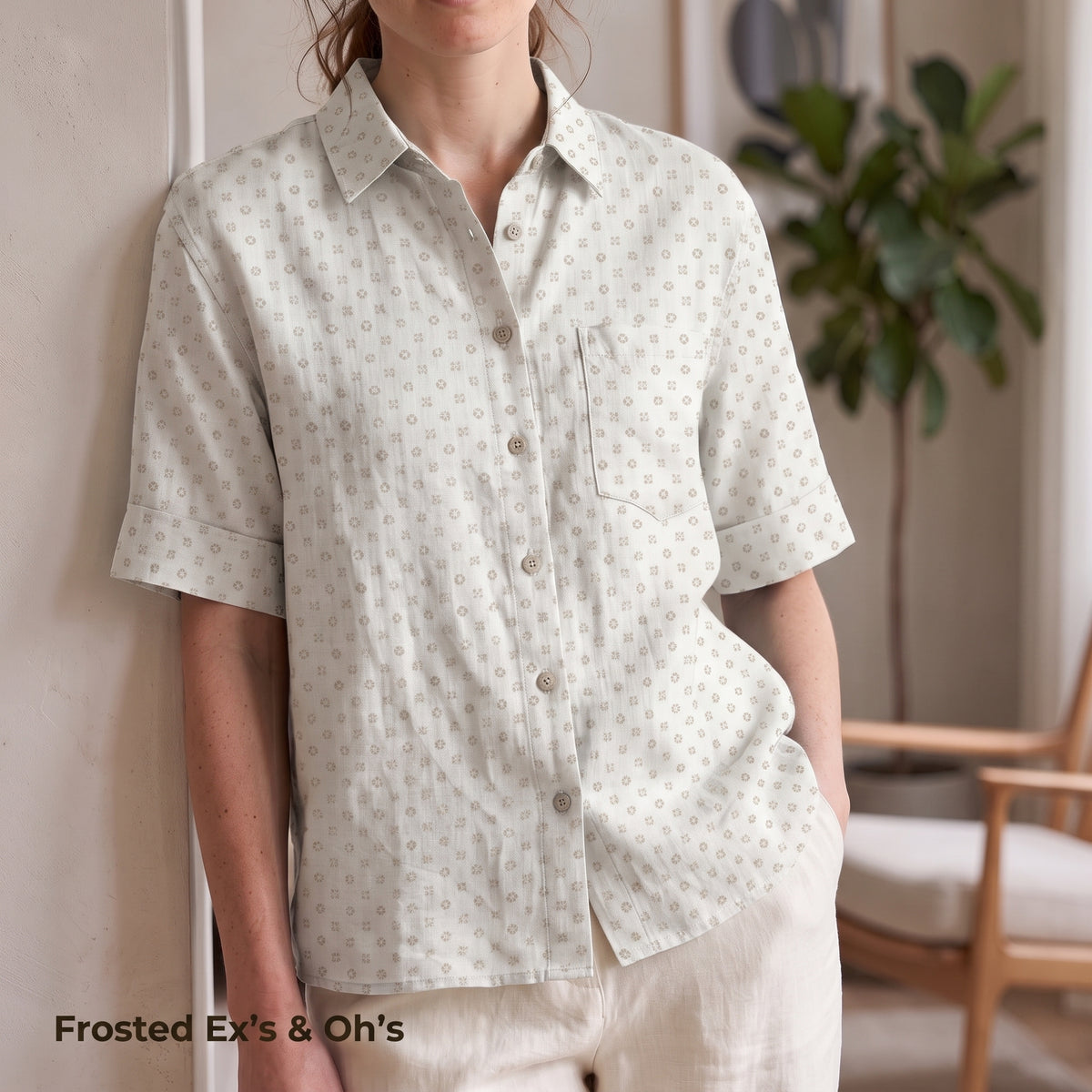 Women's White Printed Linen Shirt – Cloudwisp by OrganoLinen