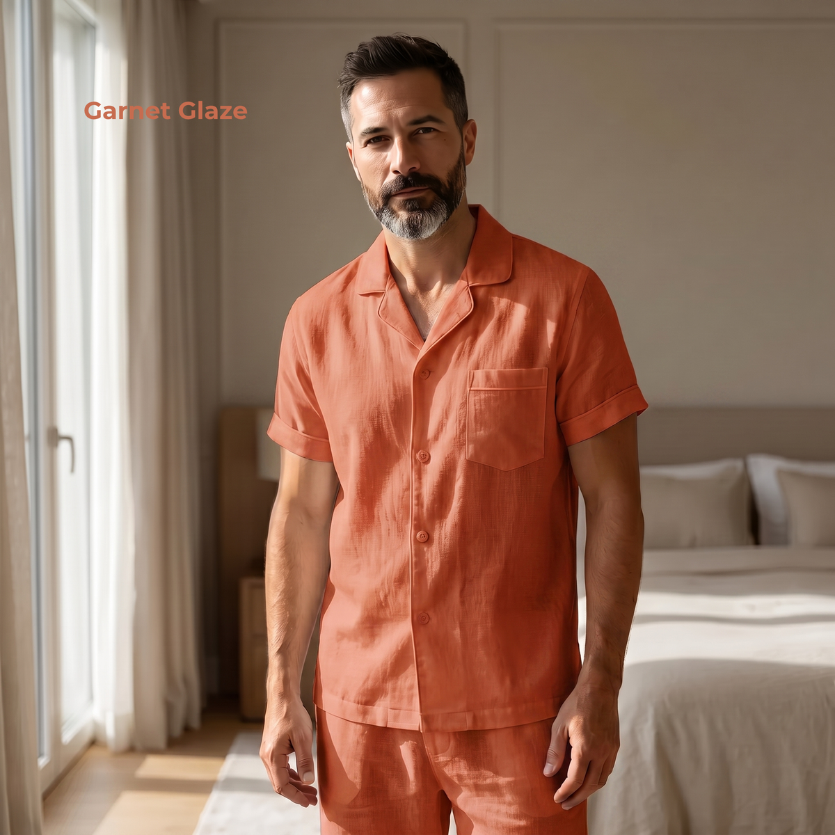 Men’s Pure Linen Pajamas in Garnet Glaze – Finn by OrganoLinen