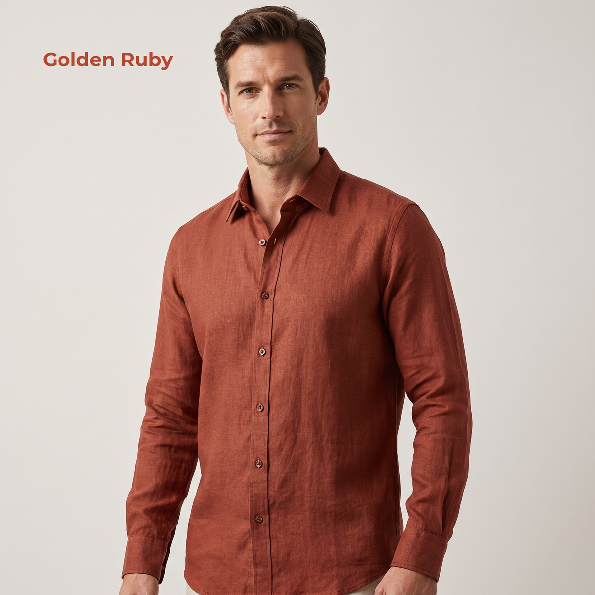 Men's Linen Shirt in Golden Ruby – Ember by OrganoLinen