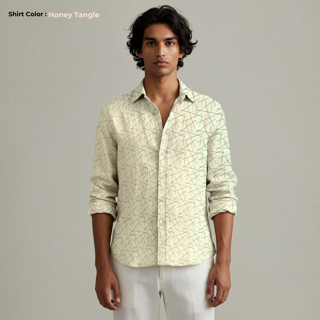 Men's Printed Linen Shirt in Honey Tangle – Sunstroke by OrganoLinen