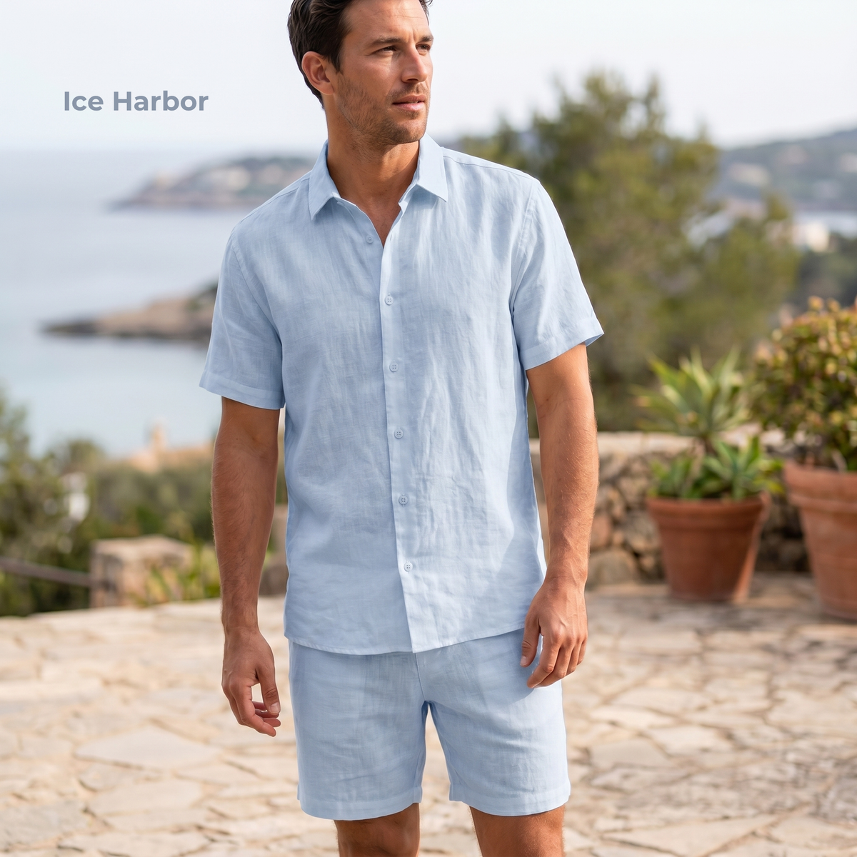 Men's Pure Linen Set in Ice Harbor – Reed by OrganoLinen