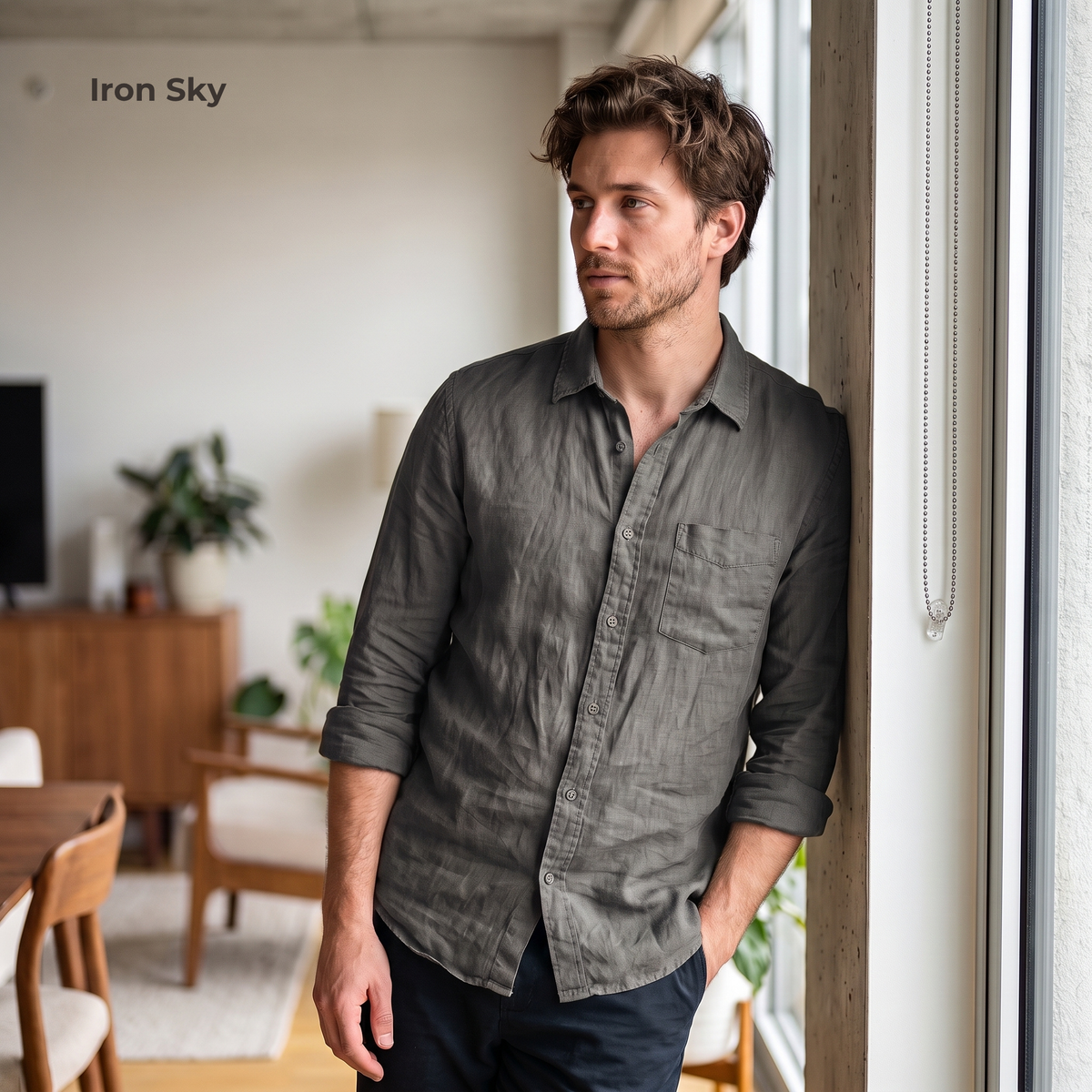 Men's Linen Shirt in Iron Sky – Myst by OrganoLinen