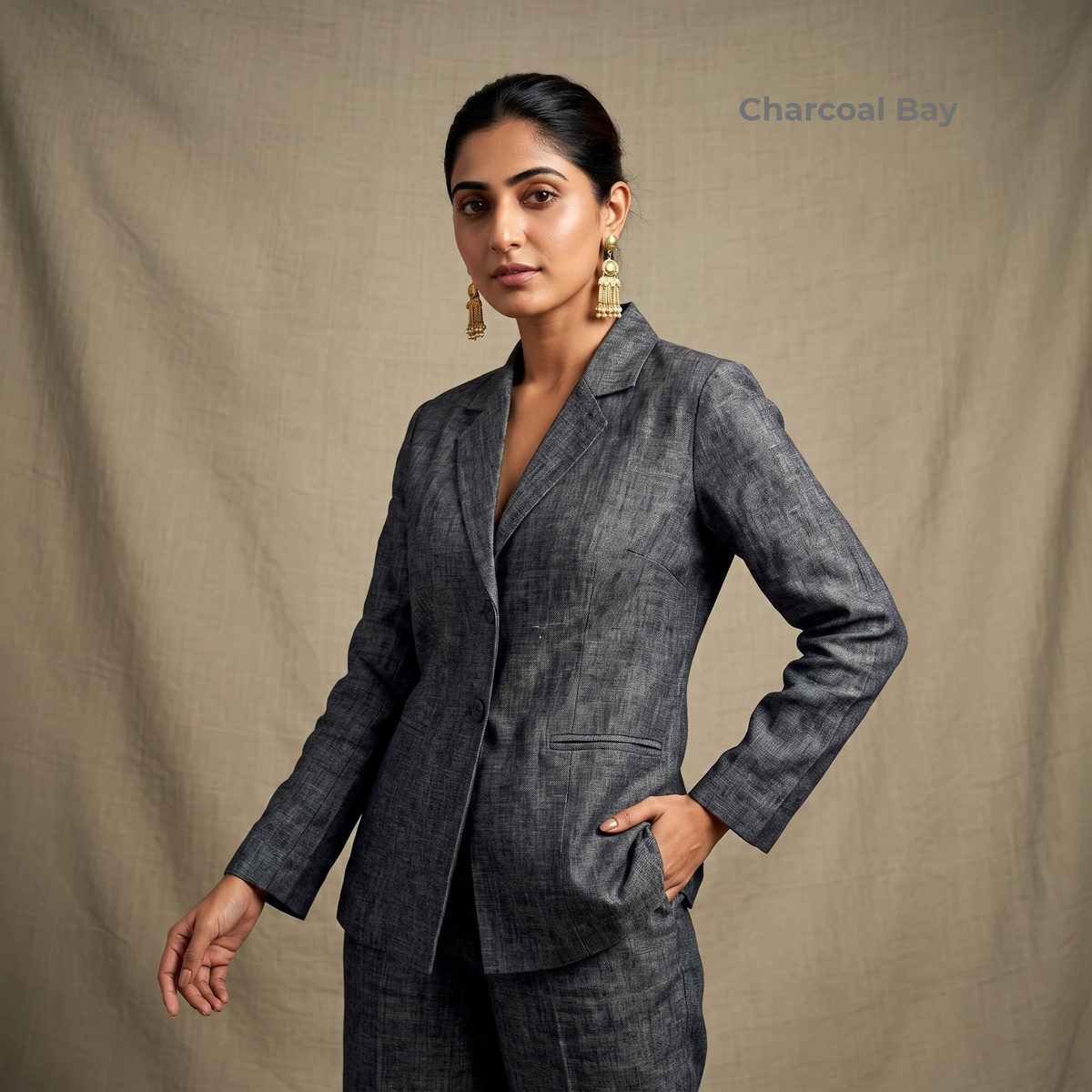 Women’s Unlined Linen Suit in Charcoal Bay – Jasper by OrganoLinen