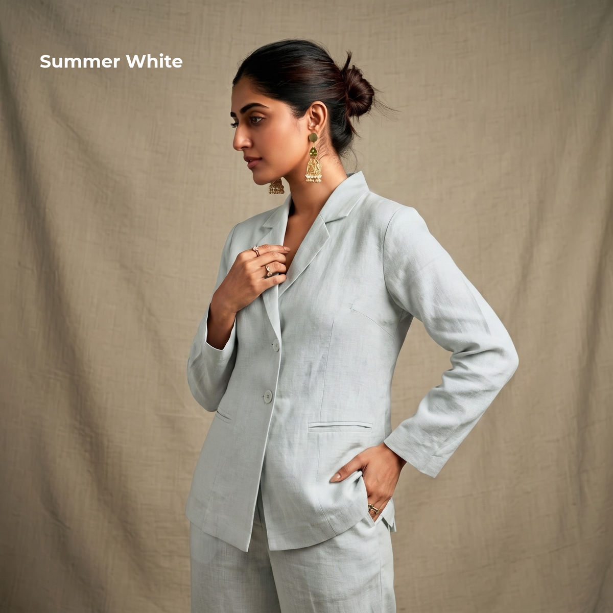 Women’s Unlined Linen Suit in Summer White – Jasper by OrganoLinen