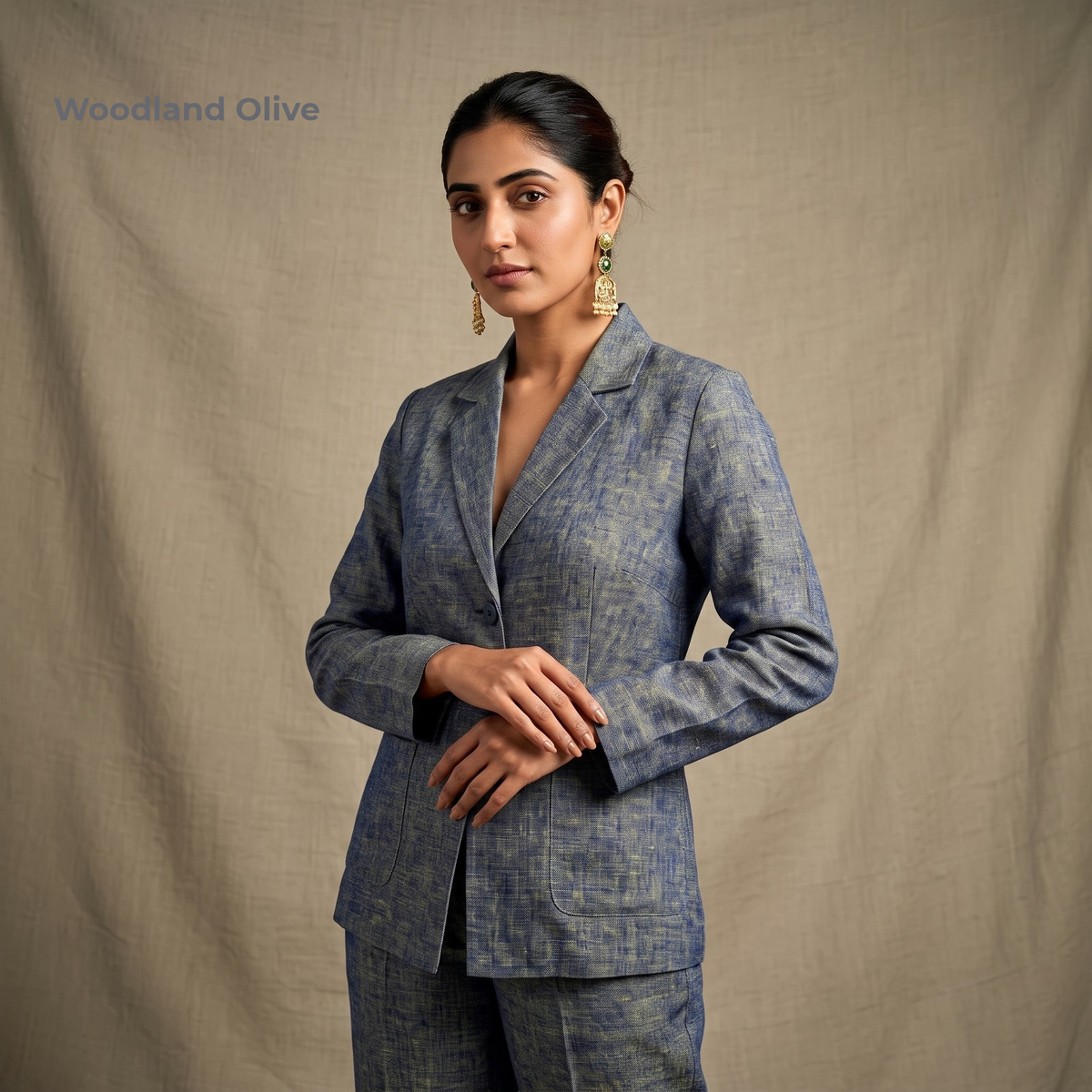 Women’s Unlined Linen Suit in Woodland Olive – Jasper by OrganoLinen