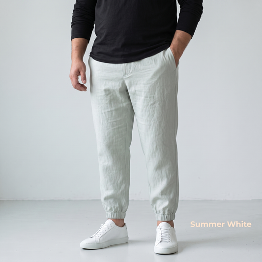 ARLO-PM Men's Plus Size Pure Linen Jogger Pants – Half Elastic Waist